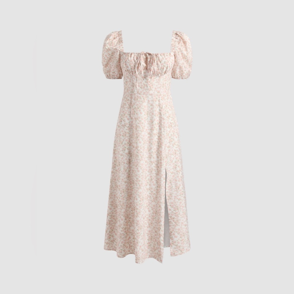 Cider Floral Puff Sleeve Midi Dress - Cream